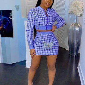 Blue Plaid Mini Skirt Set